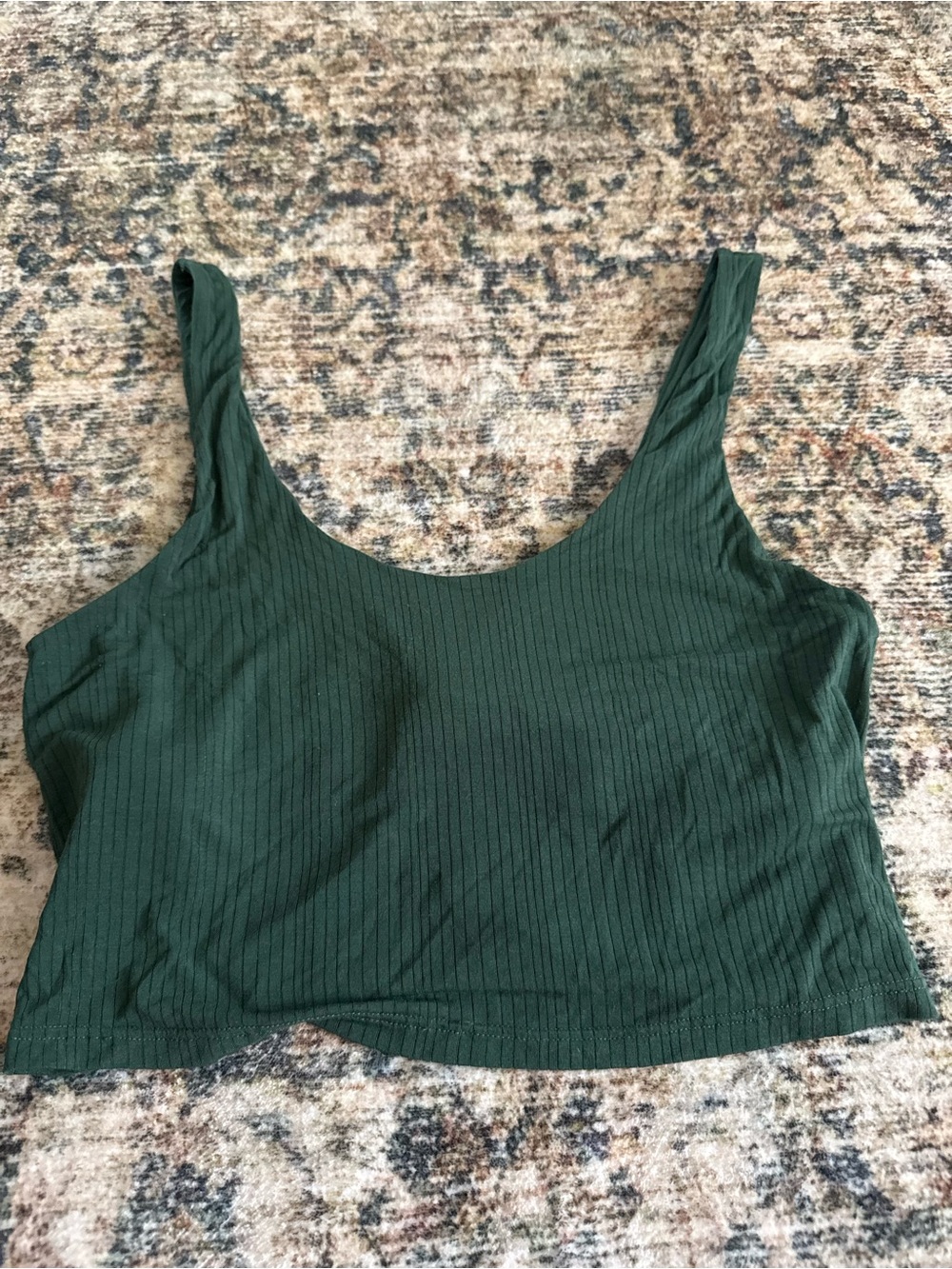 aerie Dark Green Ribbed Scoop Crop Tank
